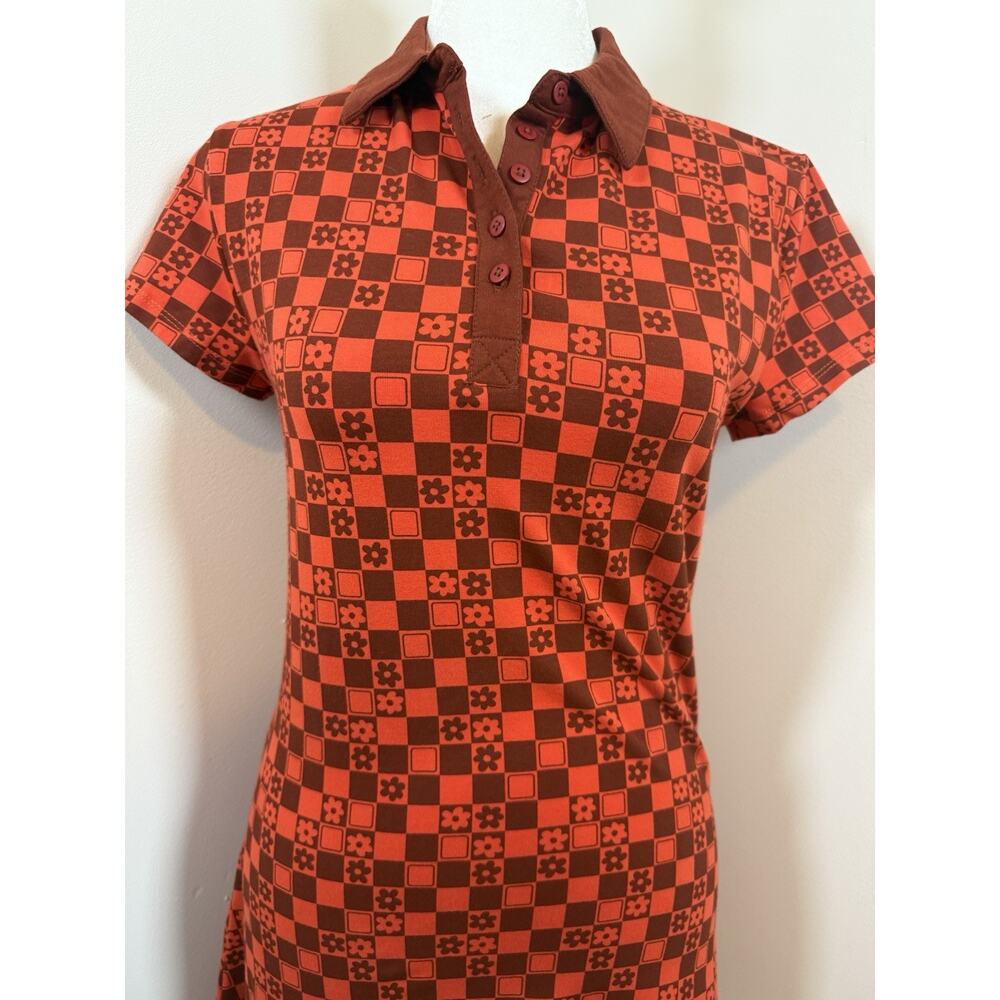 Urban Outfitters Women’s Medium Polo Dress Skater Geometric Floral Red Funky 70s - Picture 2 of 9